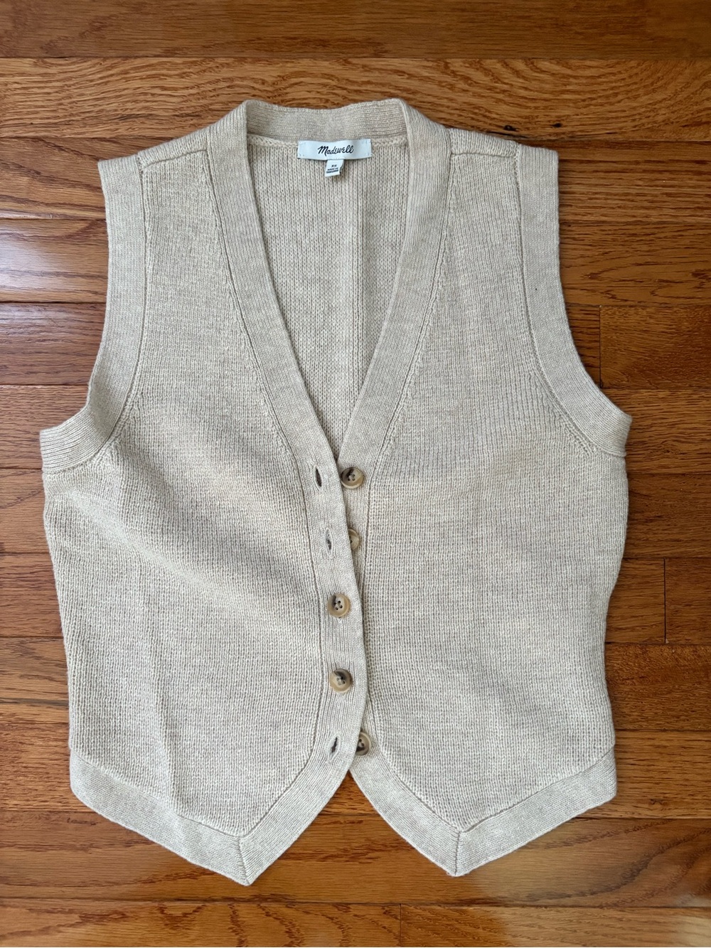 Madewell Beige/Cream V-Neck Button Front Knit Vest